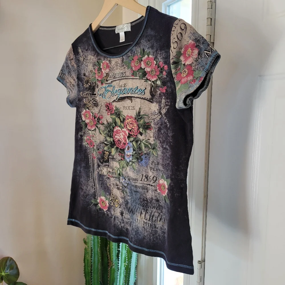 Dressbarn Y2K Vintage Style Graphic Printed Retro Black Grunge‎ T-Shirt, Size L - Picture 2 of 6